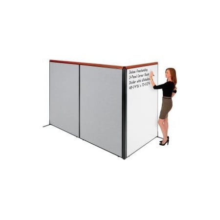 Global Equipment Interion    Deluxe Freestanding 3-Panel Corner Room Divider w/Whiteboard 48-1/4"W x 73-1/2"H Gray 695174GY
